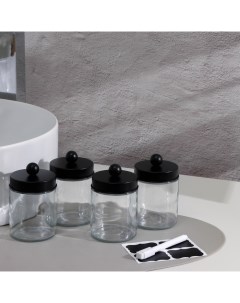 Набор баночек для ванной 4 шт по 270 мл стекло цвет черный Nobrand