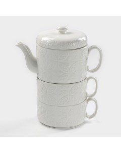 Набор фарфоровый чайный Эстет Орнамент 3 предмета чайник 400 мл 2 кружки 280 Доляна