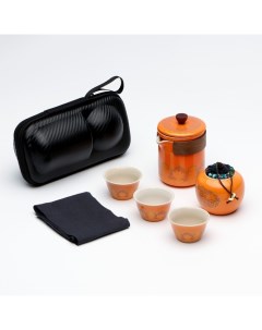 Набор для чайной церемонии 5 предметов на 3 персоны чашка 46 мл чайник 250 мл оранжевы Nobrand