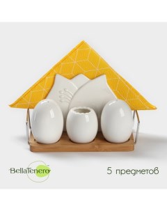 Набор керамический для специй на деревянной подставке 5 предметов солонка 70 Bellatenero