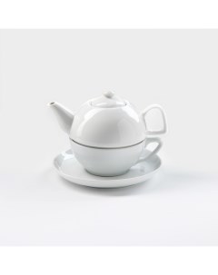Набор фарфоровый для чая Белье 3 предмета чайник 470 мл чашка 300 мл блюдце Добрушский фарфоровый завод