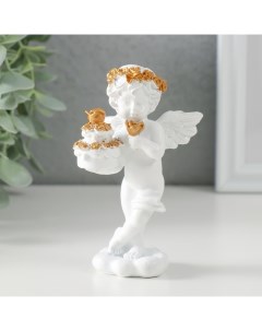 Сувенир полистоун Белоснежный ангел с тортом украшенным розочками 6х4 5х11 см Nobrand