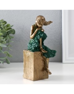 Сувенир полистоун Девочка в платье цвета морской волны сидит на кубе бронза 7 5х7х16 см Nobrand