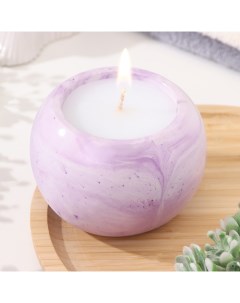 Свеча Шар в подсвечнике из гипса гладкий 9 5х6 5см мрамор с фиолетовыми полосками Дарим красиво