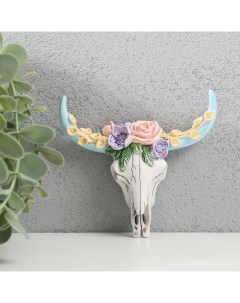 Сувенир полистоун настенный декор Череп быка с цветами 2 4х11х12 см Nobrand