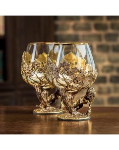 Набор бокалов для коньяка золотой лев в шкатулке Подарки от михалыча