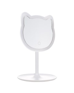Зеркало настольное 29 см с подсветкой на подставке пластик белое Кот Cat Kuchenland