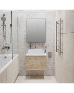 Мебель для ванной Бари 60 крафтовый дуб с раковиной CUATRO с зеркалом Лада 60 белый Runo