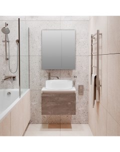 Мебель для ванной Бари 60 железный камень с раковиной CUATRO с зеркалом Лада 60 белый Runo