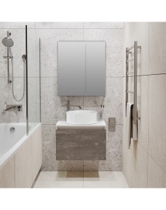 Мебель для ванной Бари 60 железный камень с раковиной Sole с зеркалом Лада 60 белый Runo