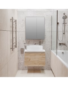 Мебель для ванной Бари 60 крафтовый дуб с раковиной Lavello с зеркалом Лада 60 белый Runo