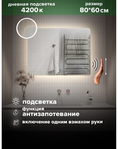 Зеркало для ванной дневная подсветка 4200К прямоугольное 80 60 см MOl 86AVzd Alfa mirrors
