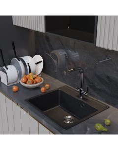 Кухонная мойка ML GM15 из искусственного мрамора черная Mixline