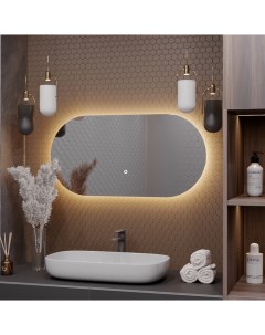 Зеркало Олимпия 80 180 парящее для ванной c тёплой LED подсветкой горизонтальное Auramira