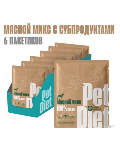 Влажный корм для собак из мясного микса с углеводами 6шт по 500г Pet diet