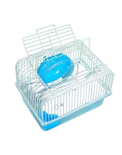 Клетка для грызунов с колесом прозрачный голубой пластик металл 23х17х16см Bentfores