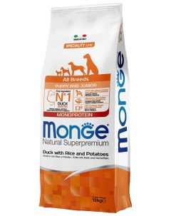 Сухой корм для собак Dog Speciality Line Monoprotein утка рис и картофель 12 кг Monge