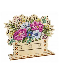 Набор для вышивания на деревянной основе Цветочная композиция 14 17см М.п. студия