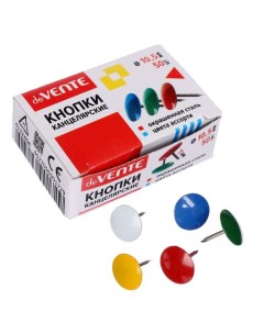 Кнопки канцелярские цветные 9 10 5 мм 50 штук в картонной коробке 10 шт Devente