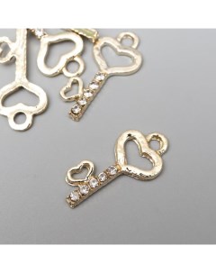 Декор для творчества металл Ключик с сердечками золото стразы 2 5х1 2 см 5 шт Арт узор