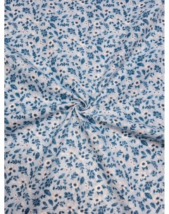 Ткань Бязь Белые цветочки с листочками на голубом 100х150см Nobrand
