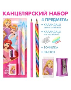 Набор канцелярский точилка ластик карандаш Принцессы цвет микс Disney