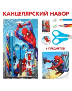 Набор канцелярский блокнот точилка ластик карандаш ножницы Человек паук Marvel