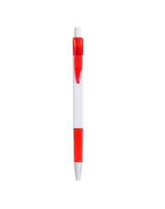 Ручка шариковая автоматическая под логотип белая с красным резиновым держателем и клипо Calligrata