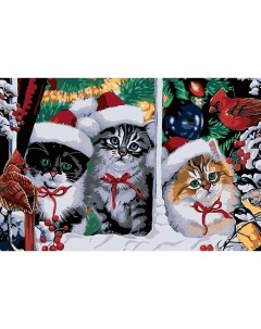 Картина по номерам Рождественские котята 40x60 Живопись по номерам
