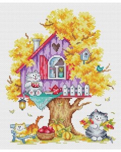 Набор для вышивания Кошкин дом осень МКН 61 14 Многоцветница