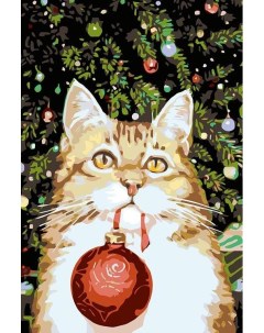 Картина по номерам Новогодний котик 40x60 Живопись по номерам