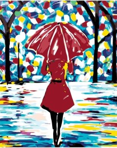 Картина по номерам Леди в красном под зонтом 40x50 Живопись по номерам