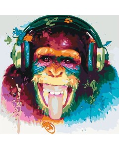 Картина по номерам Шимпанзе меломан 40x40 Живопись по номерам