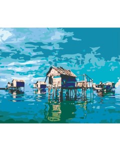 Картина по номерам Дома на озере 40x50 Живопись по номерам