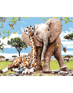 Картина по номерам Жираф и слон 40x50 Живопись по номерам