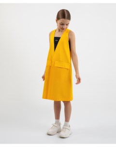 Платье с контрастной отделкой желтое для девочек Gulliver