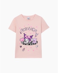 Светло розовая футболка с принтом Kuromi для девочки Gloria jeans