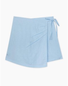 Голубая льняная юбка шорты с завязками для девочки Gloria jeans