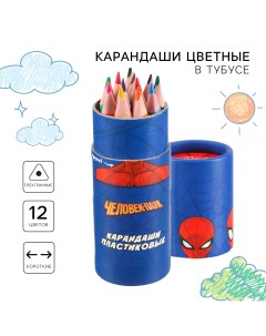 Цветные карандаши в тубусе 12 цветов трехгранные человек паук Marvel