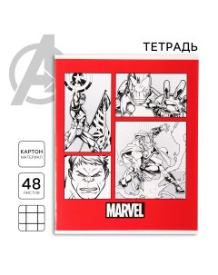 Тетрадь 48 листов в клетку картонная обложка мстители Marvel
