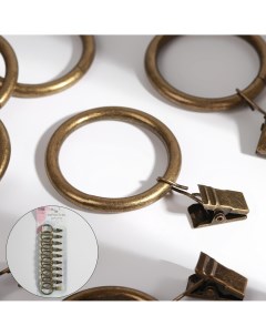 Кольцо для карниза с зажимом d 30 38 мм 10 шт в блистере цвет бронзовый Арт узор