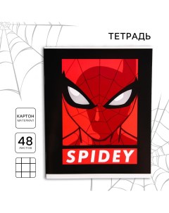 Тетрадь 48 листов в клетку картонная обложка человек паук Marvel