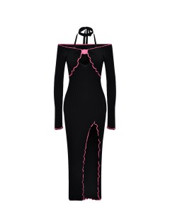 Платье с розовым кантом черное Versace jeans couture