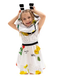 Платье с крупным цветочным рисунком белое для девочек Gulliver