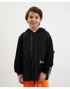 Пиджак с асимметричной застежкой из футера и плащовки черный для мальчика Gulliver