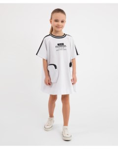 Платье из поплина трапециевидной формы белое для девочек Gulliver