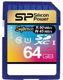 Карта памяти 64GB SP064GBSDXCU3V10 Class10 Superior UHS 1 U3 R W до 90 45 MB s Silicon power