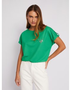 Блузка футболка с коротким рукавом и брошью Zolla