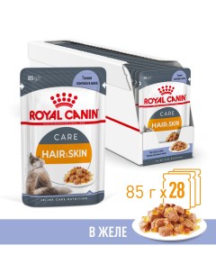 Hair Skin Care пауч для поддержания здоровья кожи и шерсти кошек кусочки в желе Мясо 85 г упаковка 2 Royal canin