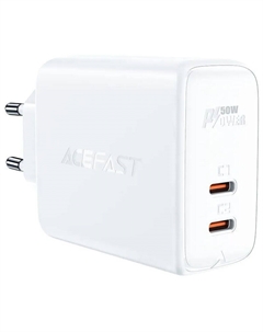 Сетевое зарядное устройство Acefast A29 50W GaN 2xType-C белое